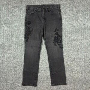 Lauren Jeans Co Womens Jeans Size 12 Black Floral Embroidered Denim Modern Slim
